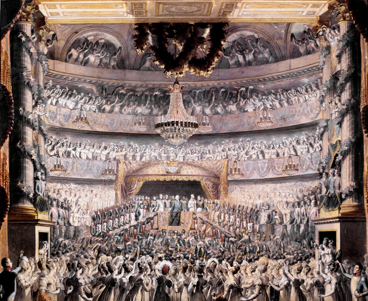 Luis XVIII (1755-1824) asiste al teatro de Odeón en una fiesta dada por la Guardia Nacional de París en 1819 de Francois Buffet