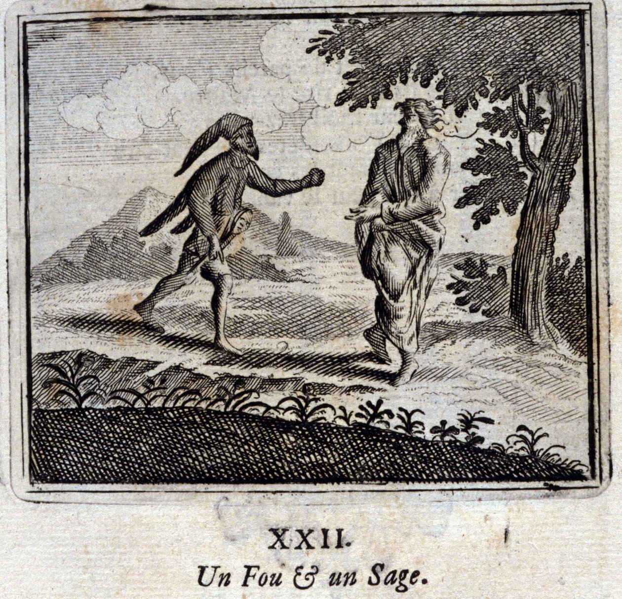 Un loco y un sabio. Fábulas de Jean de La Fontaine (1621-95). Ilustración por François Chauveau (1613-1676). Edición de 1728. de Francois Chauveau