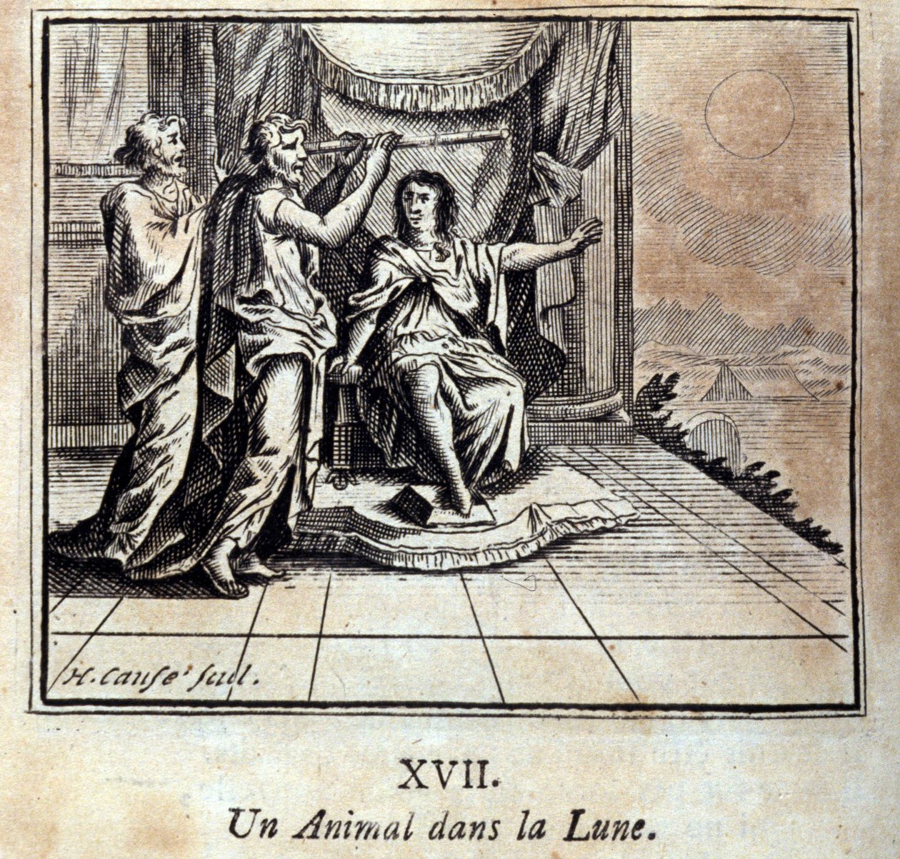 Un animal en la luna. Fábulas de Jean de La Fontaine (1621-95). Ilustración de François Chauveau (1613-1676). Edición de 1728. de Francois Chauveau