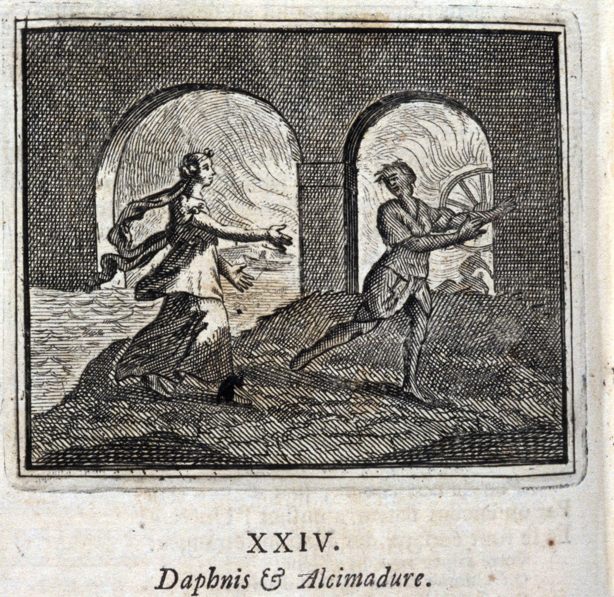 Dafnis y Alcimadura. Fábulas de Jean de La Fontaine (1621-95). Ilustración por François Chauveau (1613-1676). Edición de 1728. de Francois Chauveau