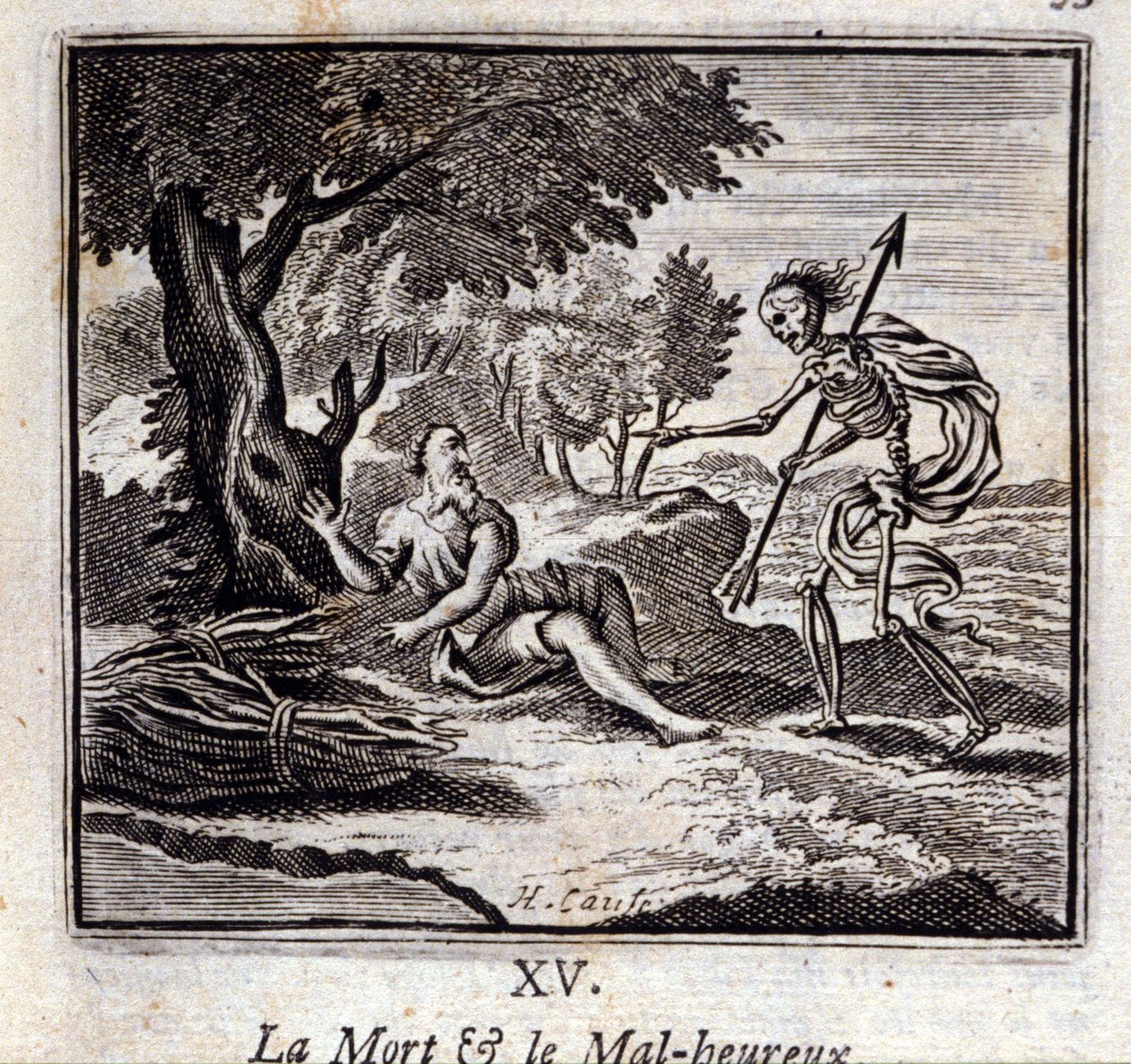 La muerte y el infeliz. Fábulas de Jean de La Fontaine. Ilustración de François Chauveau. Edición de 1728. de Francois Chauveau