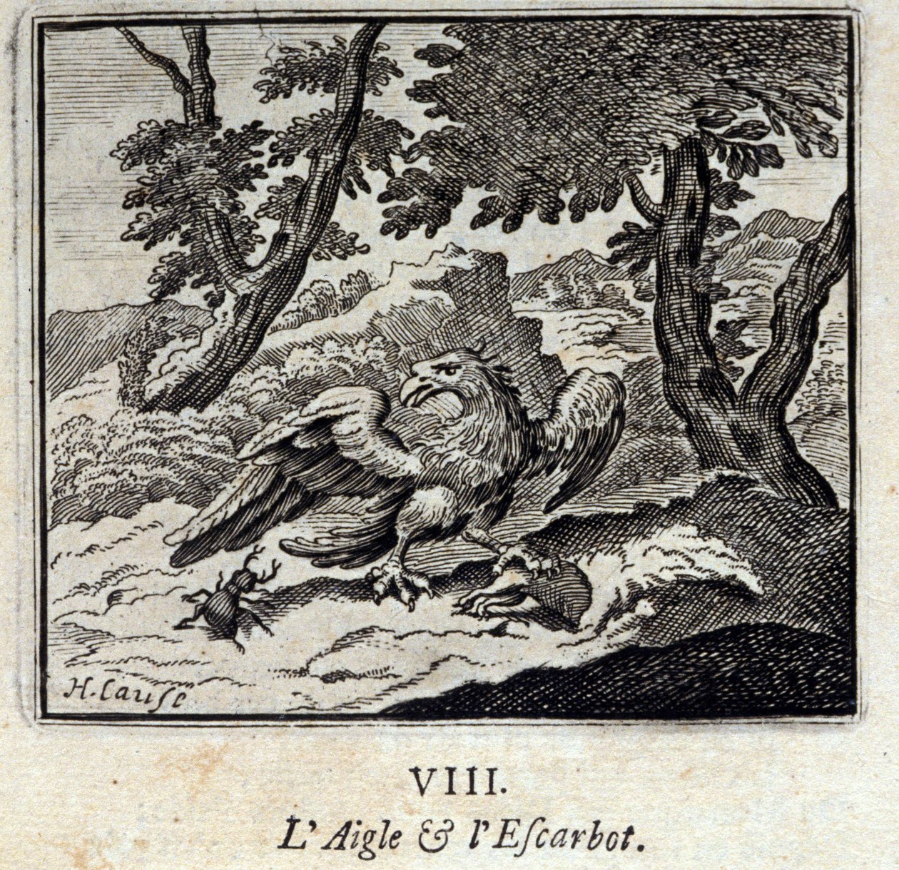 Águila y caracol. Fábulas de Jean de La Fontaine (1621-95). Ilustración de François Chauveau (1613-1676). Edición de 1728. de Francois Chauveau