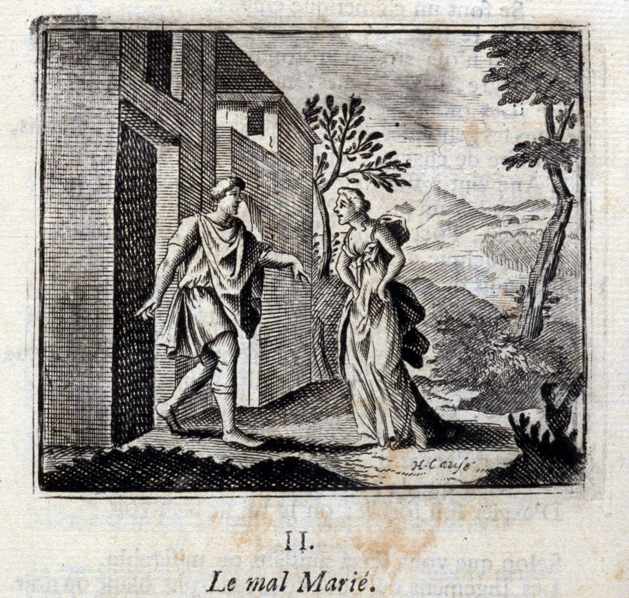El mal se casa. Fábulas de Jean de La Fontaine (1621-95). Ilustración por François Chauveau (1613-1676). Edición de 1728. de Francois Chauveau