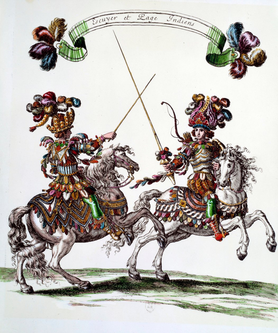 Jinete indio y paje durante el carrusel dado por el rey Luis XIV (1638-1715) en 1662 en las Tullerías para celebrar el nacimiento del Delfín. Grabado por François Chauveau (1613-1676) siglo XVII de Francois Chauveau