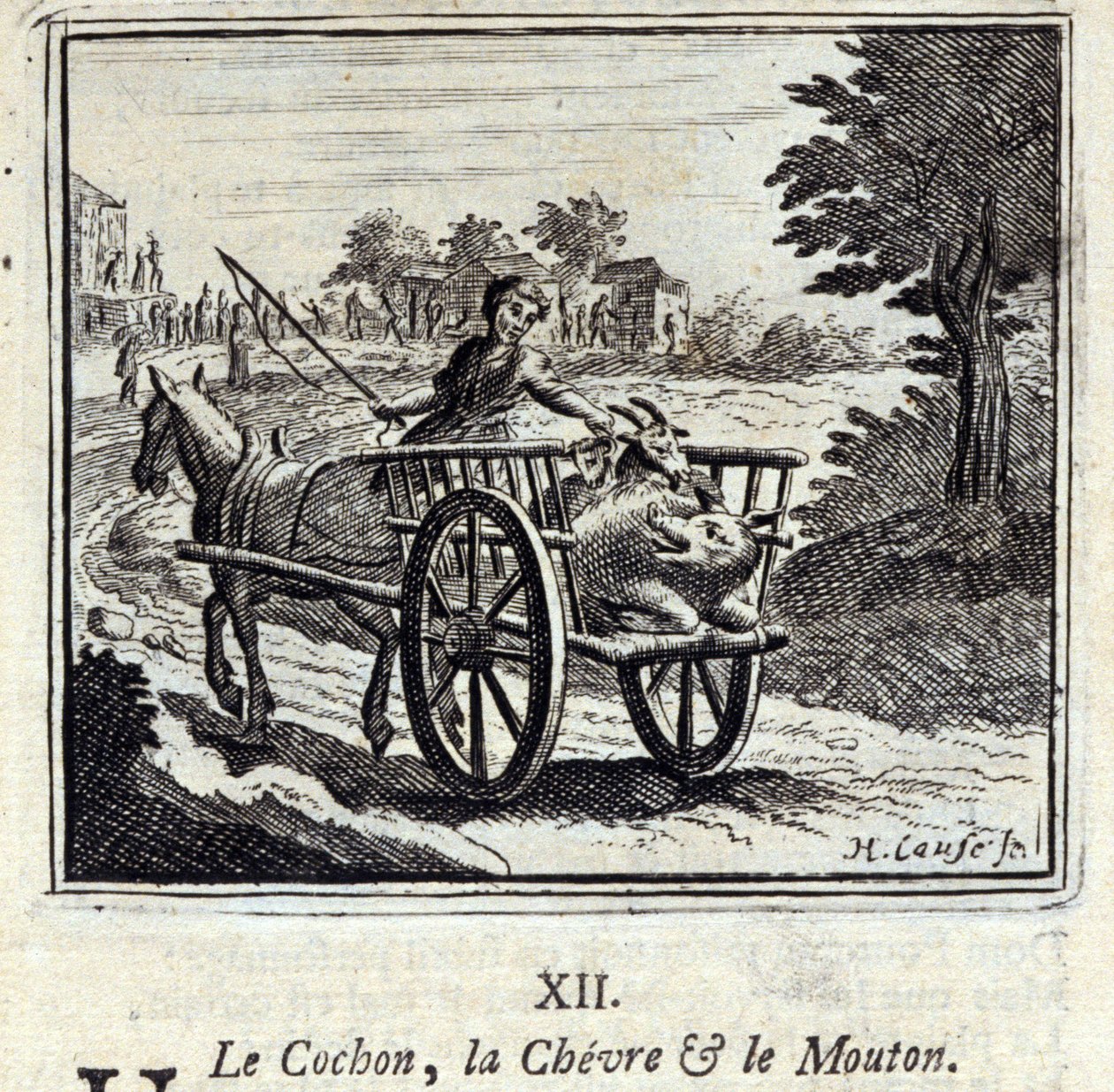 El cerdo, la cabra y la oveja. Fábulas de Jean de La Fontaine. Ilustración de François Chauveau. Edición de 1728. de Francois Chauveau