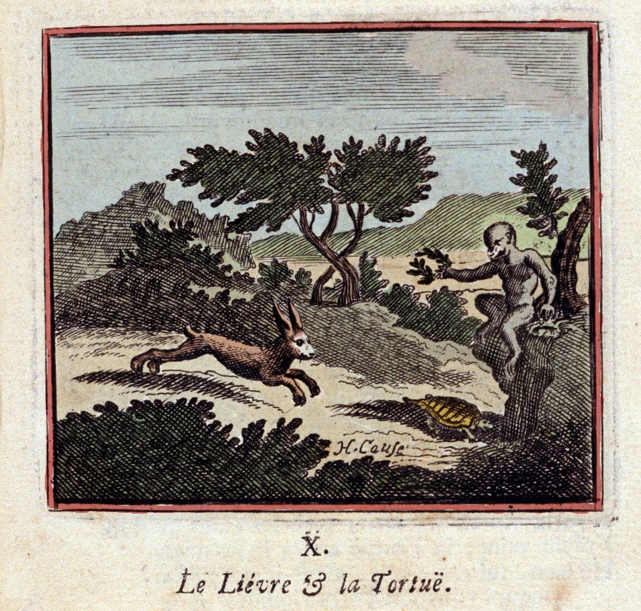 La liebre y la tortuga - Fábulas de Jean de La Fontaine (1621-1695) - Ilustración de François Chauveau (1613-1676) - Edición de 1728 de Francois Chauveau