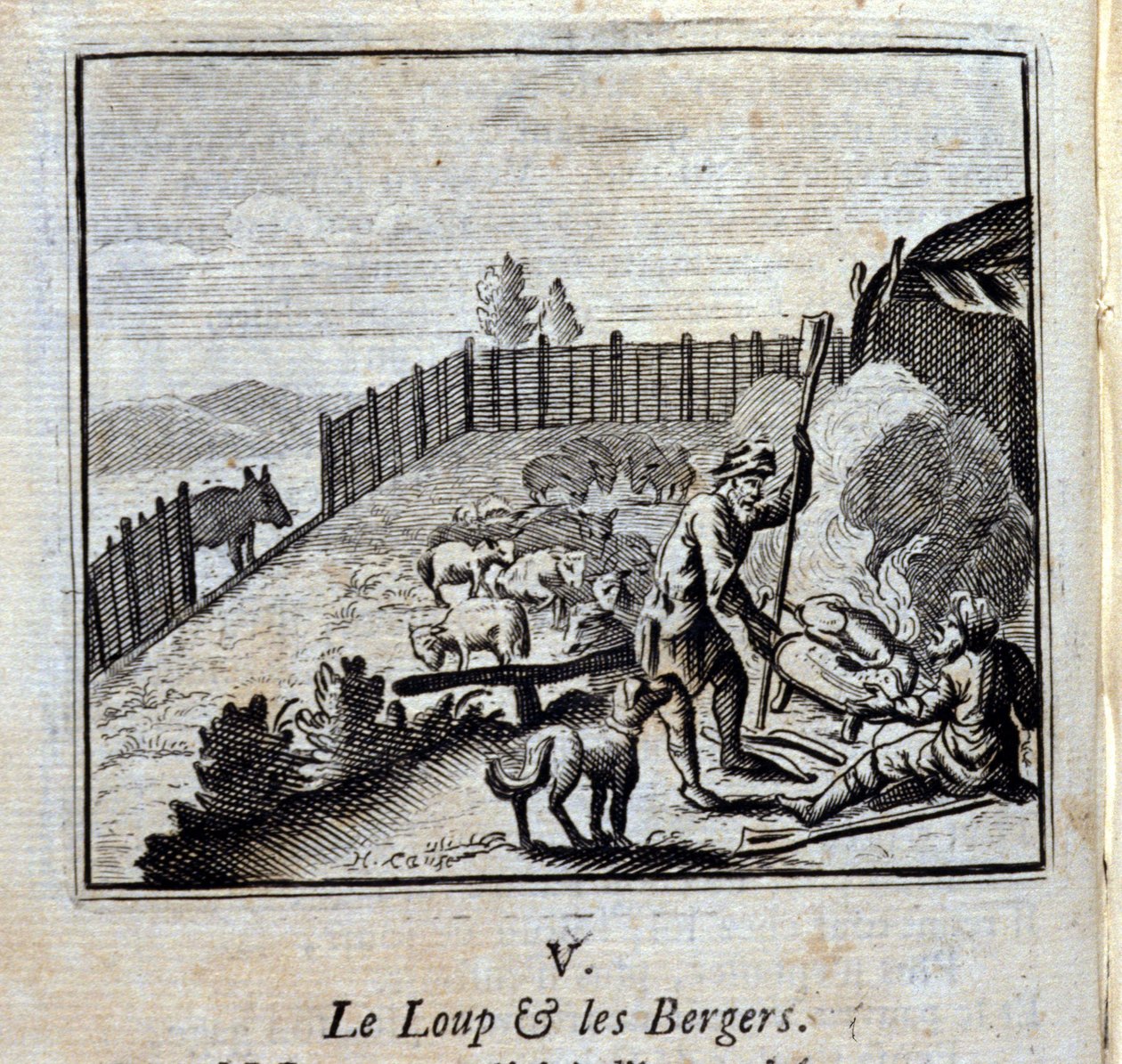 El lobo y los pastores. Fábulas de Jean de La Fontaine. Ilustración de François Chauveau. Edición de 1728. de Francois Chauveau