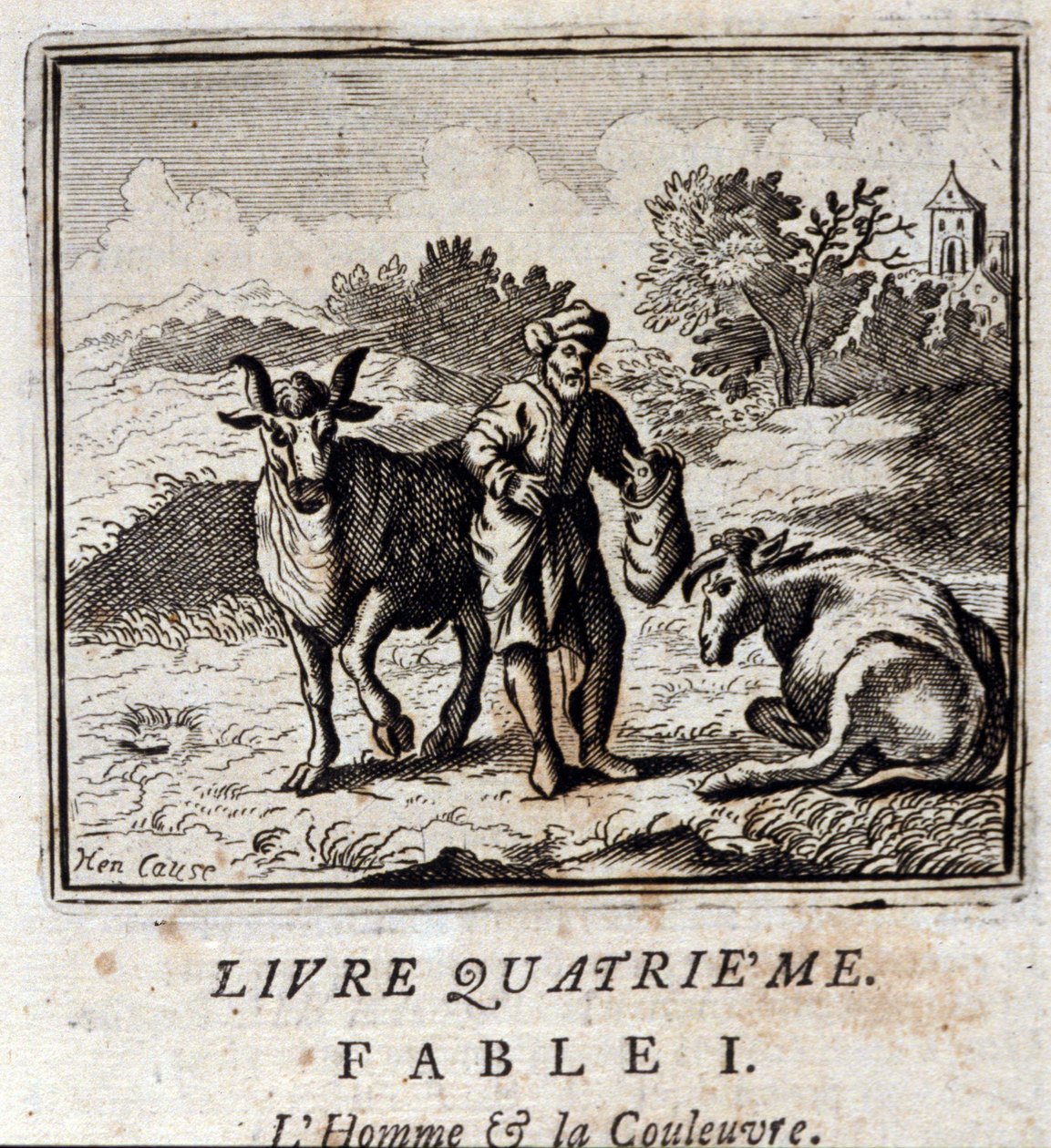 El hombre y la serpiente. Fábulas de Jean de La Fontaine (1621-95). Ilustración de François Chauveau (1613-1676). Edición de 1728 de Francois Chauveau