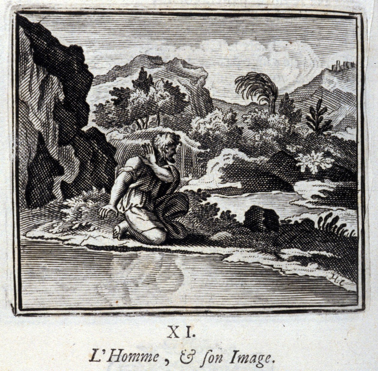 El hombre y su imagen. Fábulas de Jean de La Fontaine (1621-95). Ilustración de François Chauveau (1613-1676). Edición de 1728. de Francois Chauveau