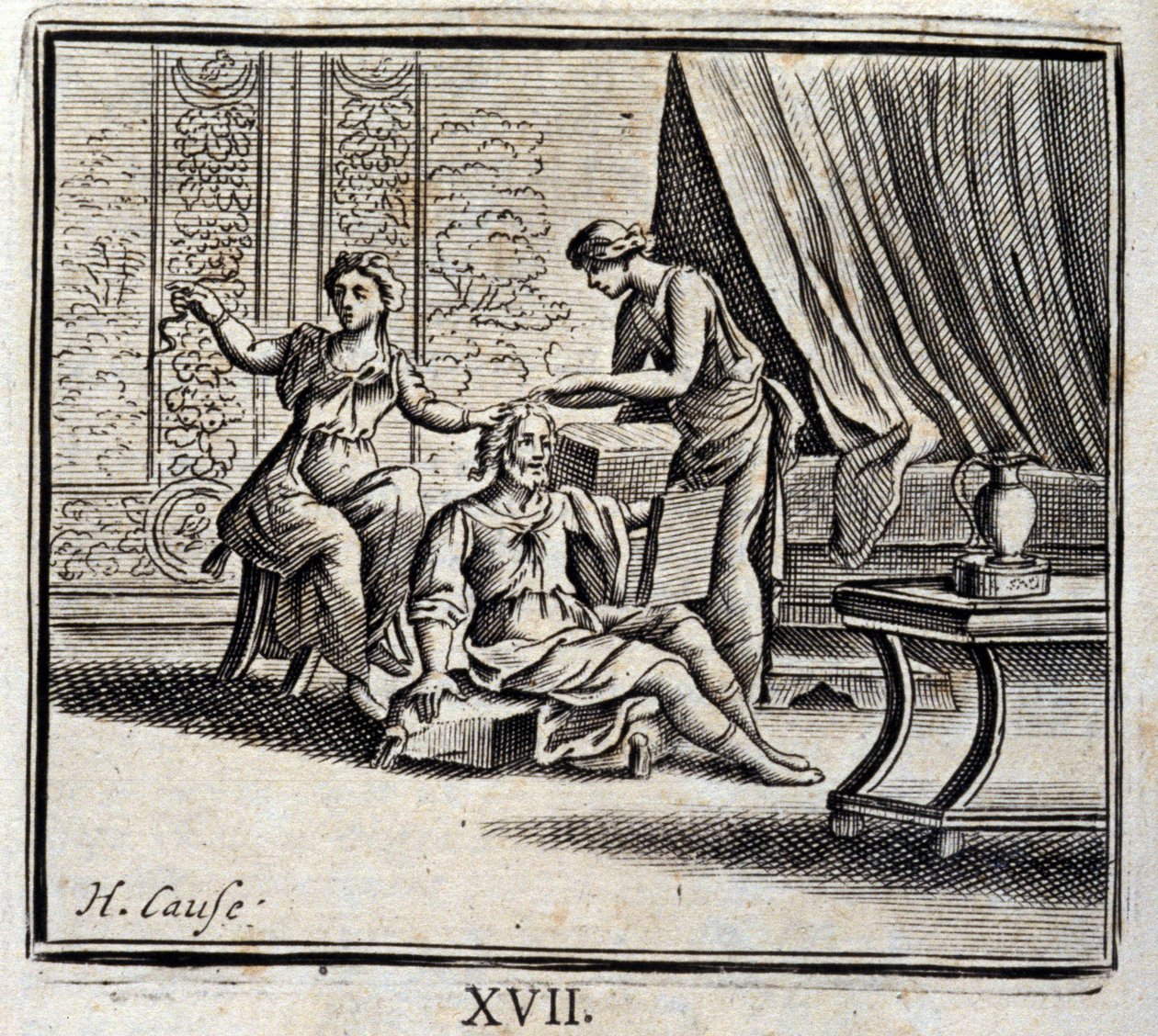 El hombre entre dos edades y sus dos amantes. Fábulas de Jean de La Fontaine (1621-95). Ilustración de François Chauveau (1613-1676). Edición de 1728. de Francois Chauveau