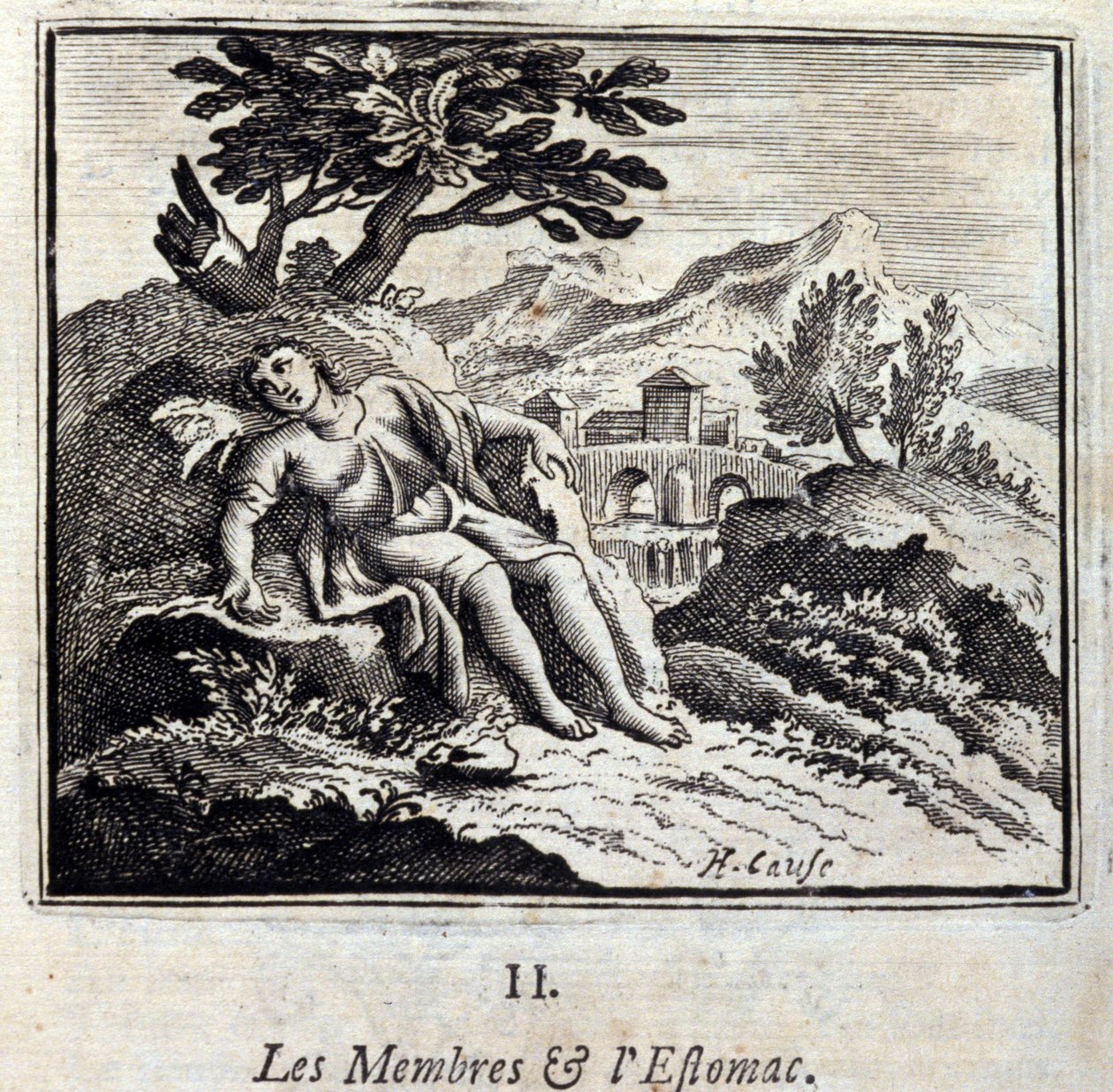 Miembros y estómago. Fábulas de Jean de La Fontaine (1621-95). Ilustración de François Chauveau (1613-1676). Edición de 1728. de Francois Chauveau
