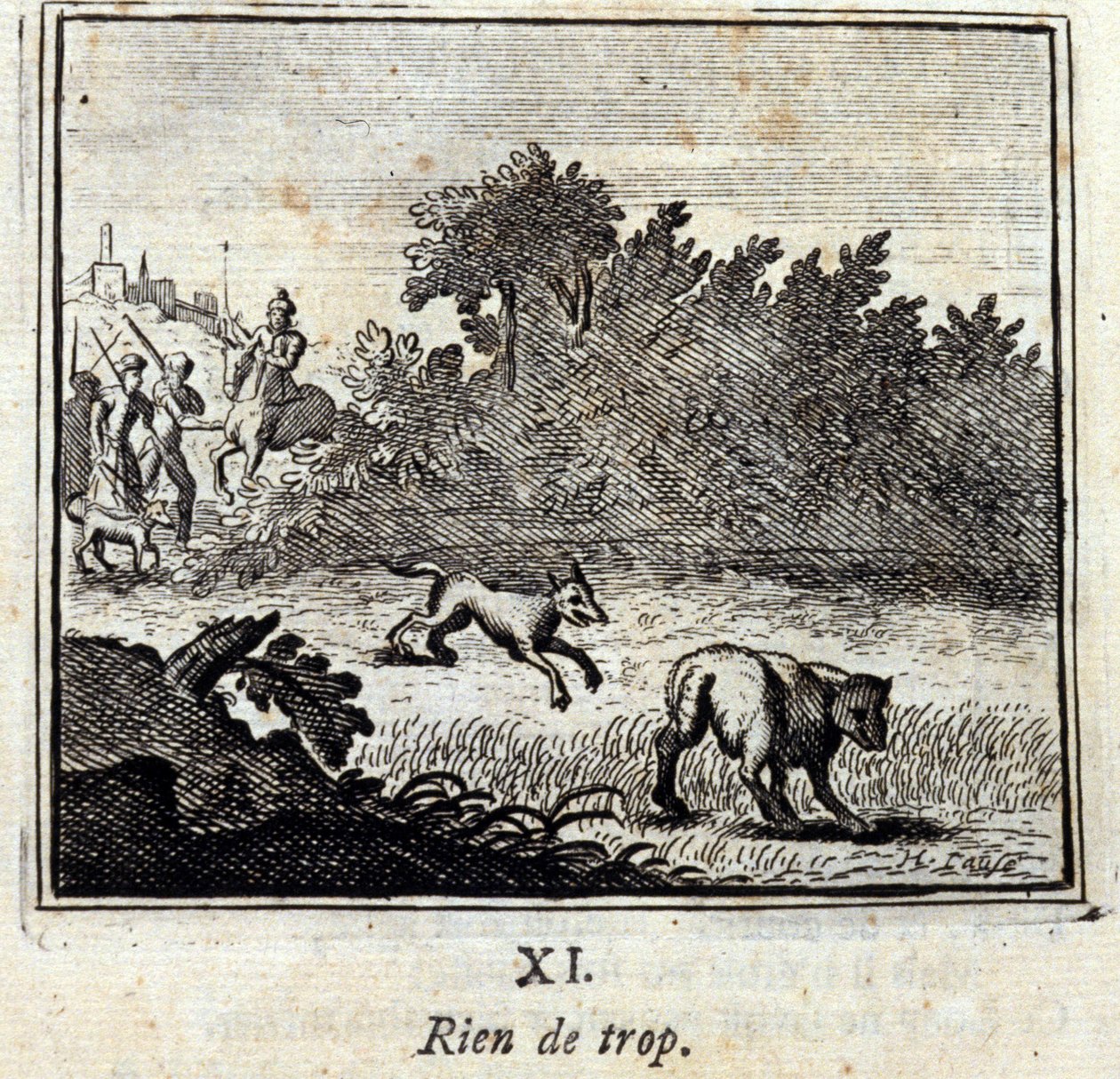 Nada en exceso. Fábulas de Jean de La Fontaine (1621-95). Ilustración de François Chauveau (1613-1676). Edición de 1728 de Francois Chauveau
