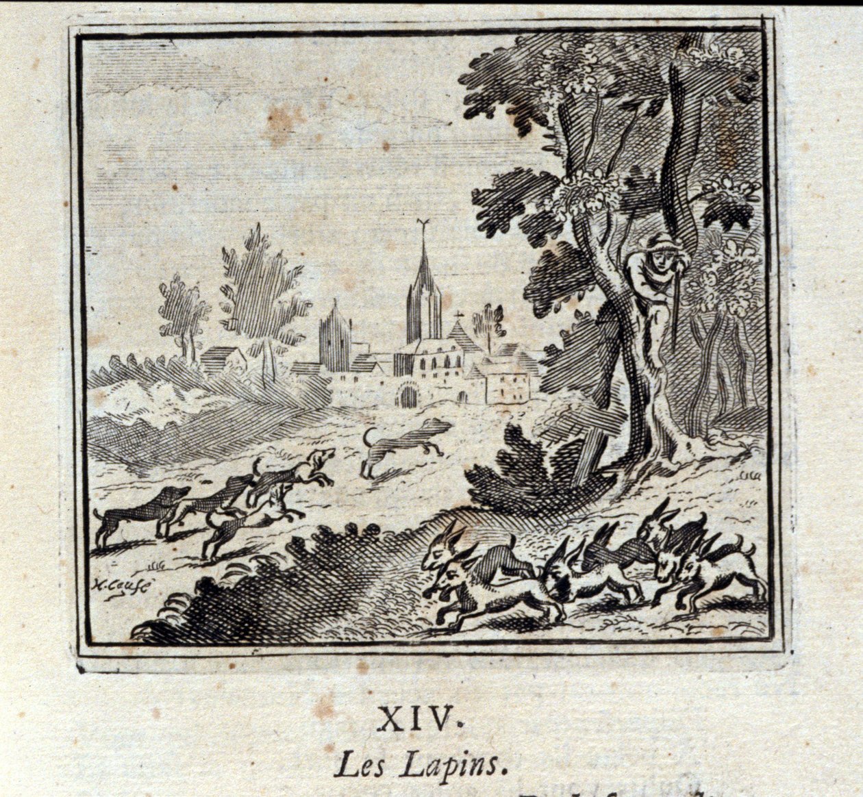 Los conejos. Fábulas de Jean de La Fontaine (1621-95). Ilustración de François Chauveau (1613-1676). Edición de 1728. de Francois Chauveau