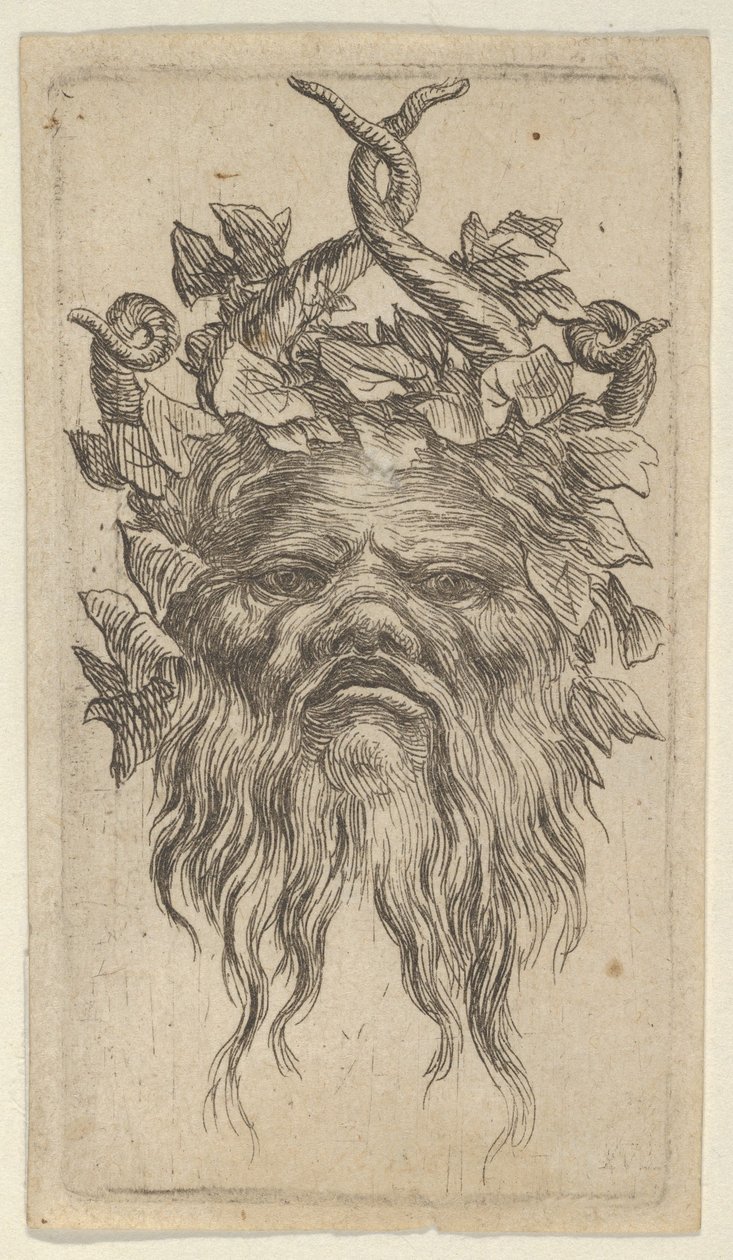 Máscara de Sátiro con Cuernos Ganchudos y una Corona de Hiedra, de Divers Masques de Francois Chauveau