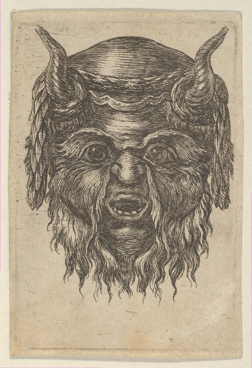 Máscara de sátiro con una corona de laurel sobre los cuernos, de Divers Masques de Francois Chauveau