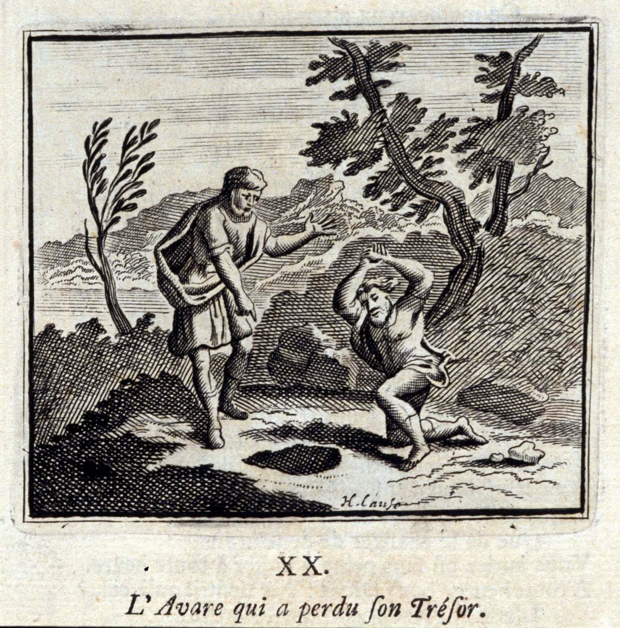 El avaro que perdió su tesoro. Fábulas de Jean de La Fontaine (1621-95). Ilustración de François Chauveau (1613-1676). Edición de 1728. de Francois Chauveau