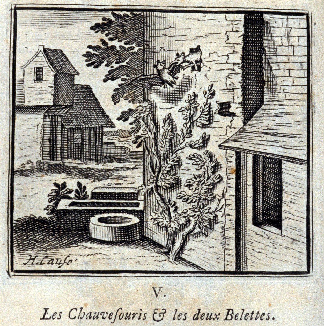 El murciélago y las dos comadrejas. Fábulas de Jean de La Fontaine. Ilustración de François Chauveau. Edición de 1728. de Francois Chauveau