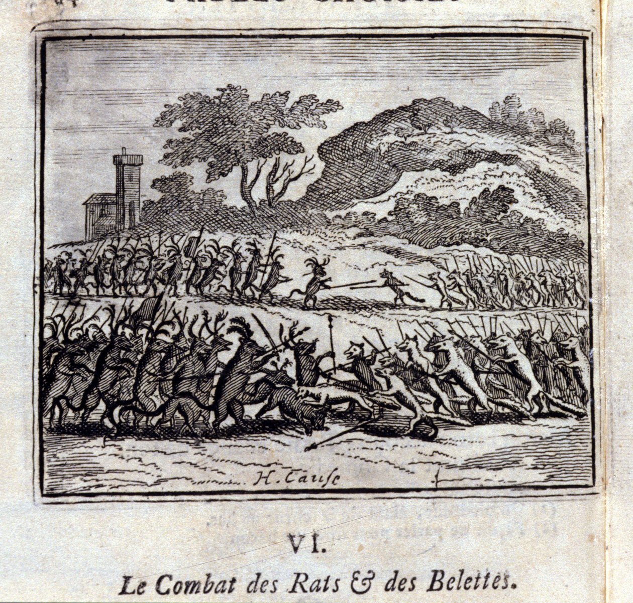 La batalla de las ratas y las comadrejas. Fábulas de Jean de La Fontaine (1621-95). Ilustración de François Chauveau (1613-1676). Edición de 1728. de Francois Chauveau