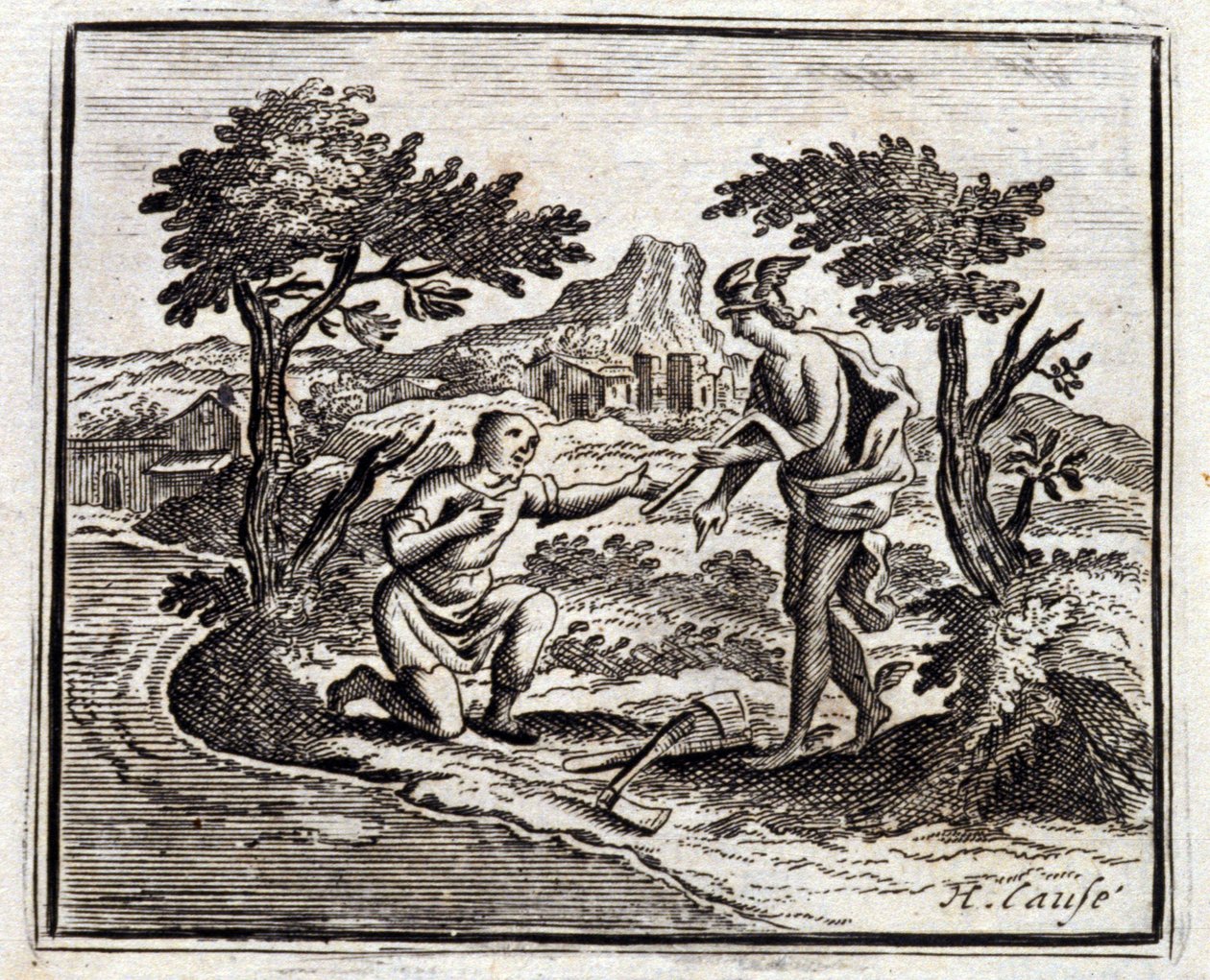 El leñador y Mercurio. Fábulas de Jean de La Fontaine (1621-95). Ilustración de François Chauveau (1613-1676). Edición de 1728. de Francois Chauveau