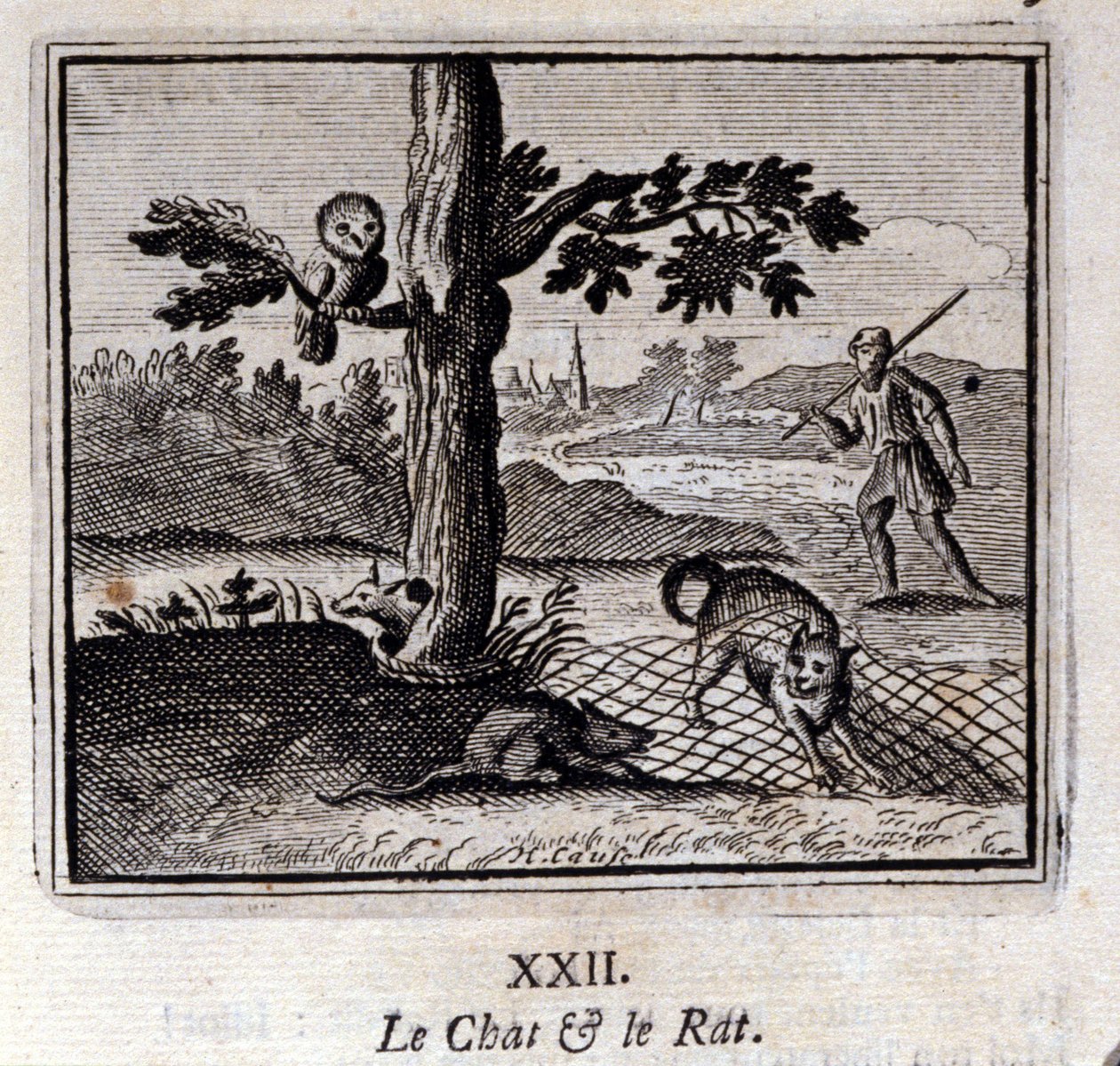El gato y la rata. Fábulas de Jean de La Fontaine. Ilustración de François Chauveau. Edición de 1728. de Francois Chauveau