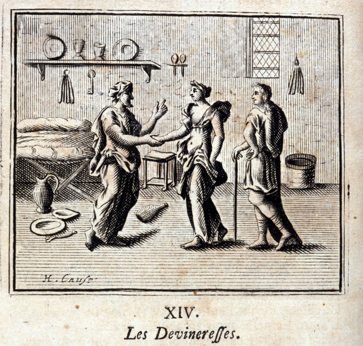 Las adivinas. Fábulas de Jean de La Fontaine (1621-95). Ilustración de François Chauveau (1613-1676). Edición de 1728 de Francois Chauveau