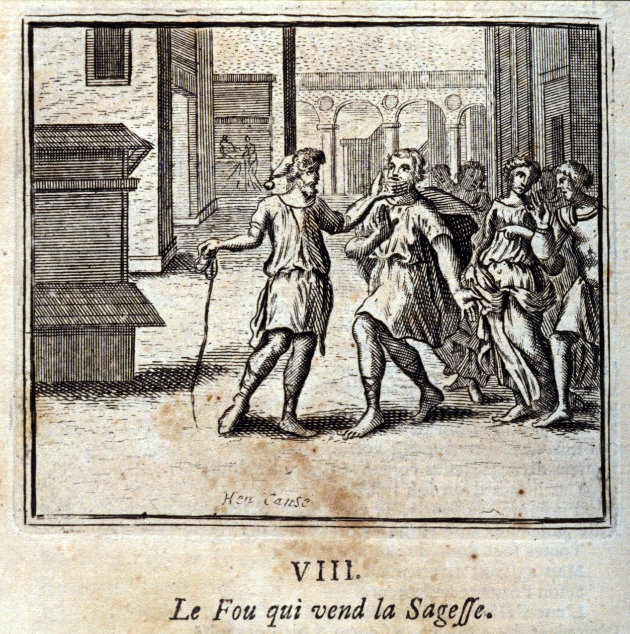 El tonto que vende sabiduría. Fábulas de Jean de La Fontaine (1621-95). Ilustración de François Chauveau (1613-1676). Edición de 1728. de Francois Chauveau