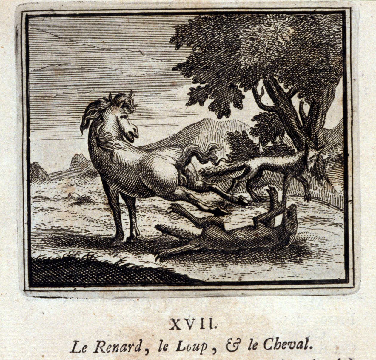 El zorro, el lobo y el caballo. Fábulas de Jean de La Fontaine (1621-95). Ilustración de François Chauveau (1613-1676). Edición de 1728. de Francois Chauveau