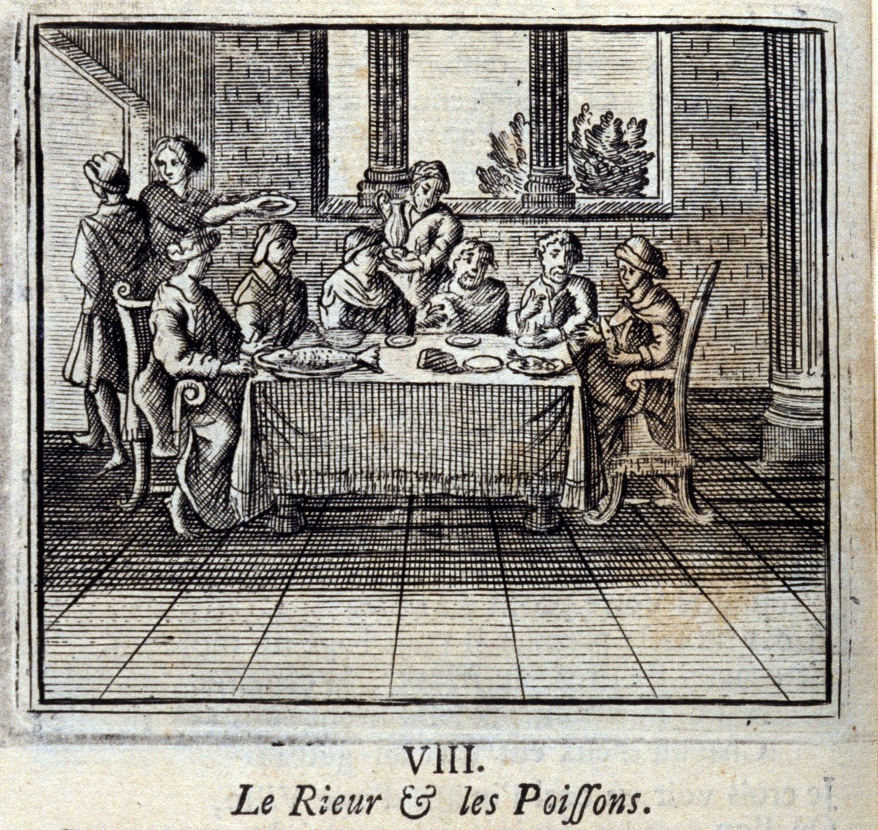 La risa y los peces. Fábulas de Jean de La Fontaine. Ilustración de François Chauveau. Edición de 1728. de Francois Chauveau