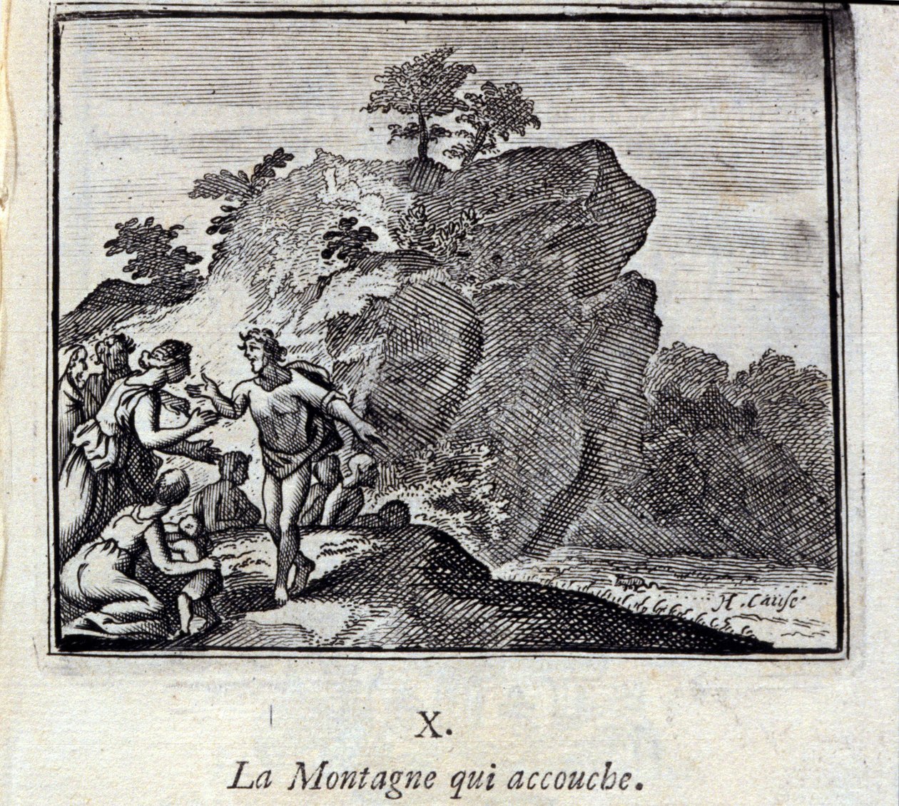 La montaña pariendo. Fábulas de Jean de La Fontaine (1621-95). Ilustración de François Chauveau (1613-1676). Edición de 1728. de Francois Chauveau