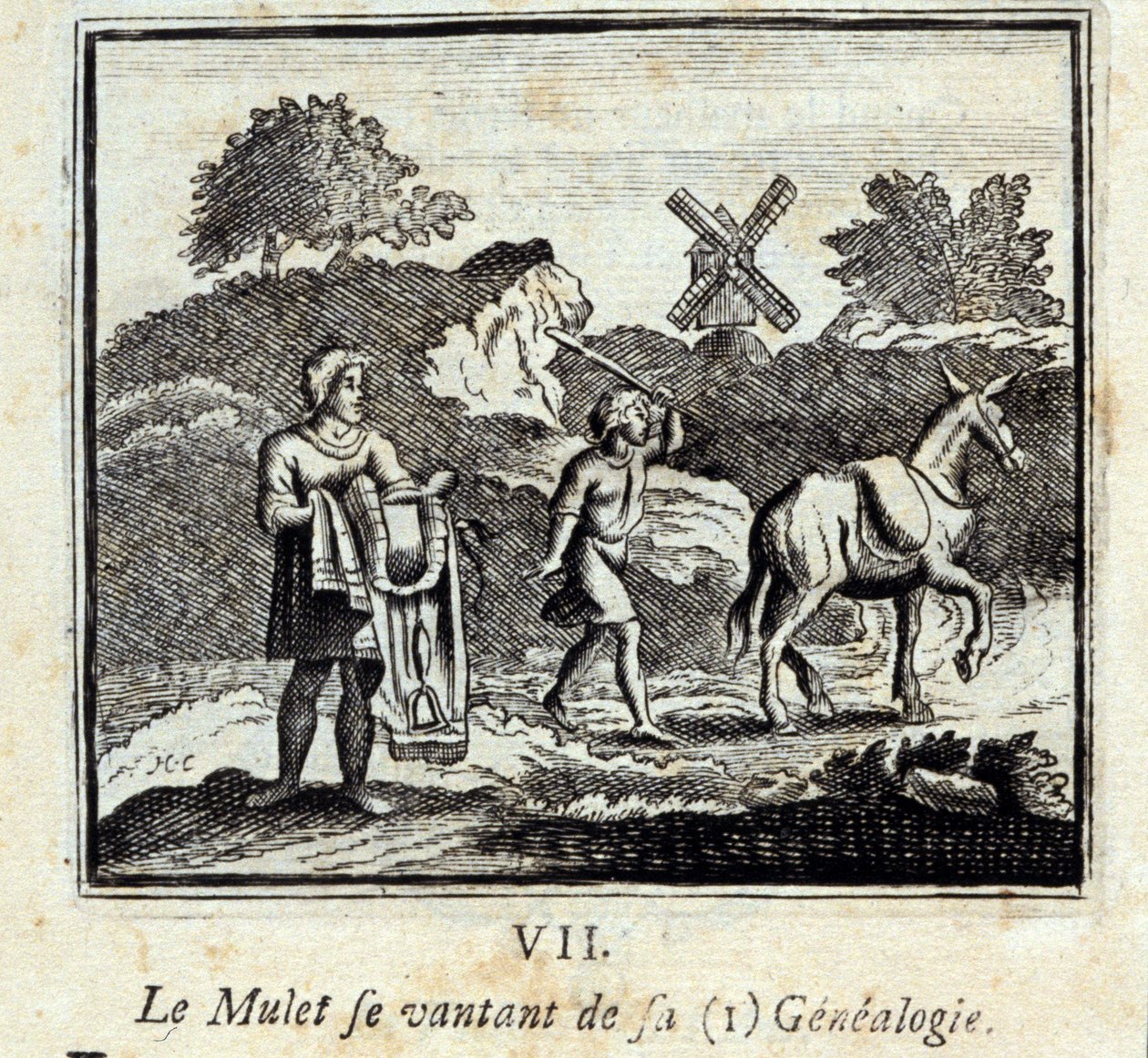 El salmonete alardeando de su genealogía. Fábulas de Jean de La Fontaine (1621-95). Ilustración por François Chauveau (1613-1676). Edición de 1728. de Francois Chauveau