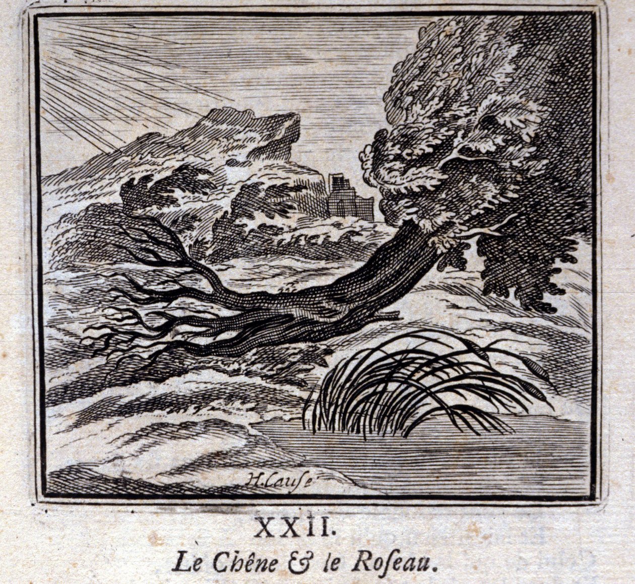 El roble y el junco. Fábulas de Jean de La Fontaine. Ilustración de François Chauveau. Edición de 1728. de Francois Chauveau