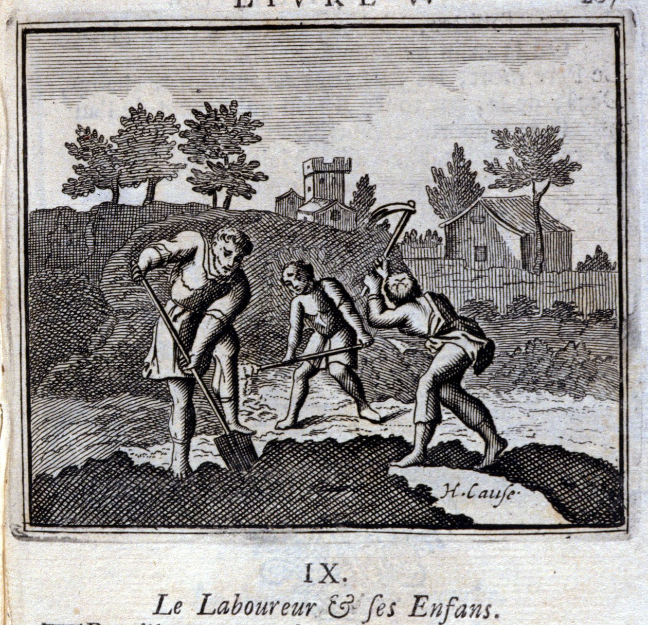 El llorón y sus hijos. Fábulas de Jean de La Fontaine (1621-95). Ilustración de François Chauveau (1613-1676). Edición de 1728. de Francois Chauveau