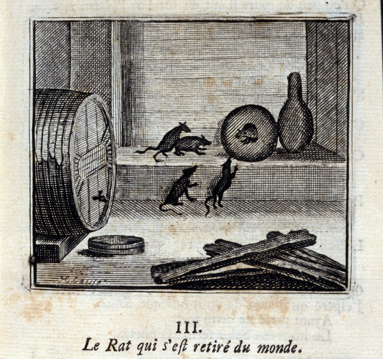 La rata que se retiró del mundo. Fábulas de Jean de La Fontaine (1621-95). Ilustración de François Chauveau (1613-1676). Edición de 1728 de Francois Chauveau