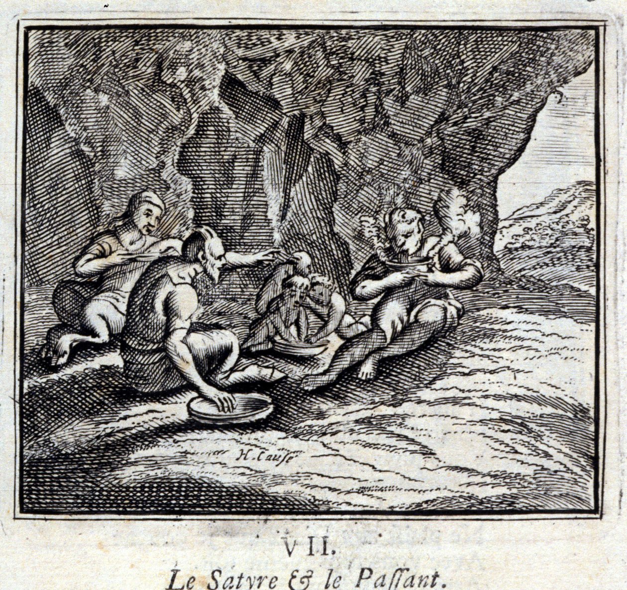 El sátiro y el pasajero. Fábulas de Jean de La Fontaine (1621-95). Ilustración de François Chauveau (1613-1676). Edición de 1728. de Francois Chauveau