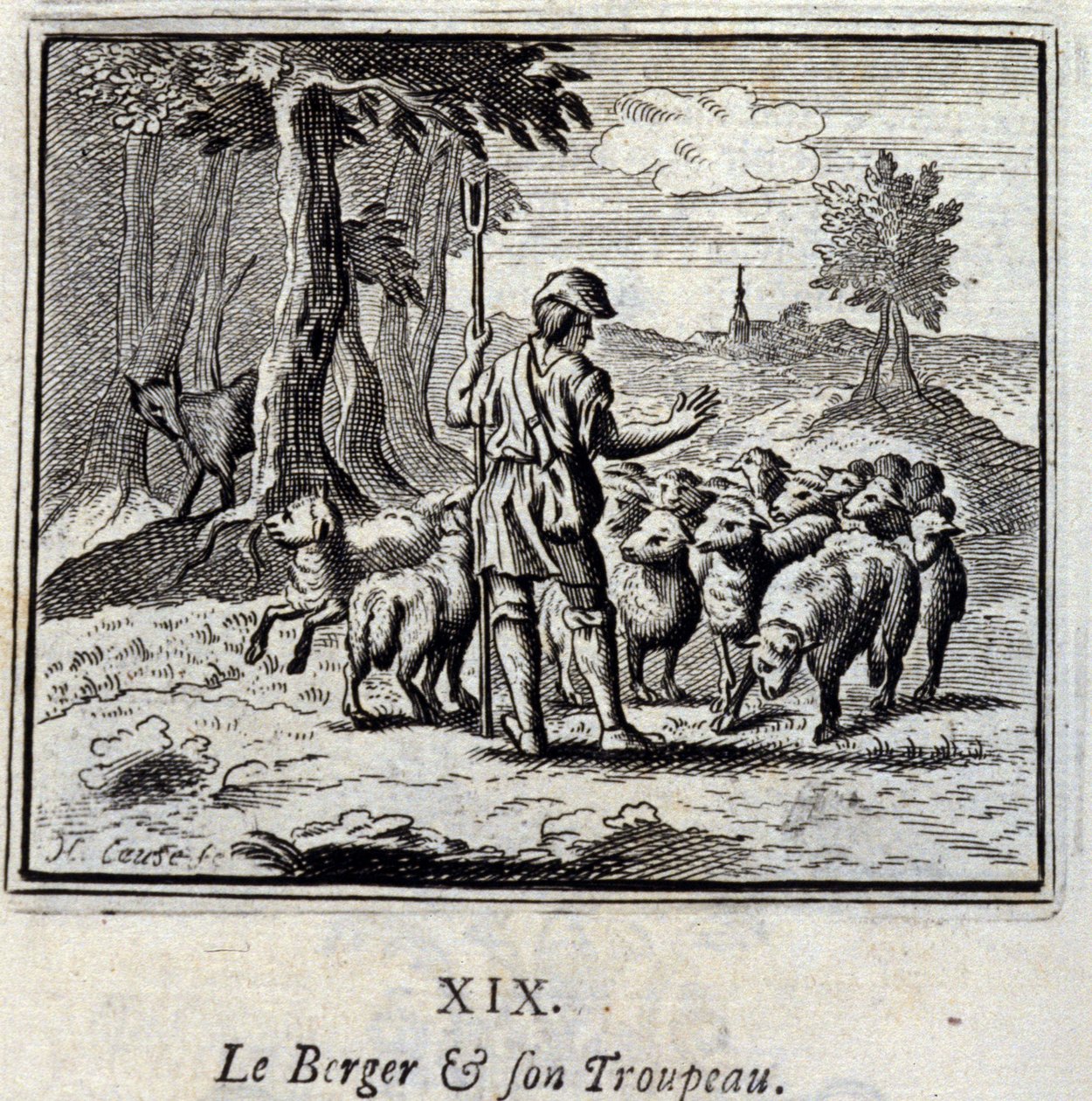 El pastor y su rebaño. Fábulas de Jean de La Fontaine (1621-95). Ilustración de François Chauveau (1613-1676). Edición de 1728. de Francois Chauveau