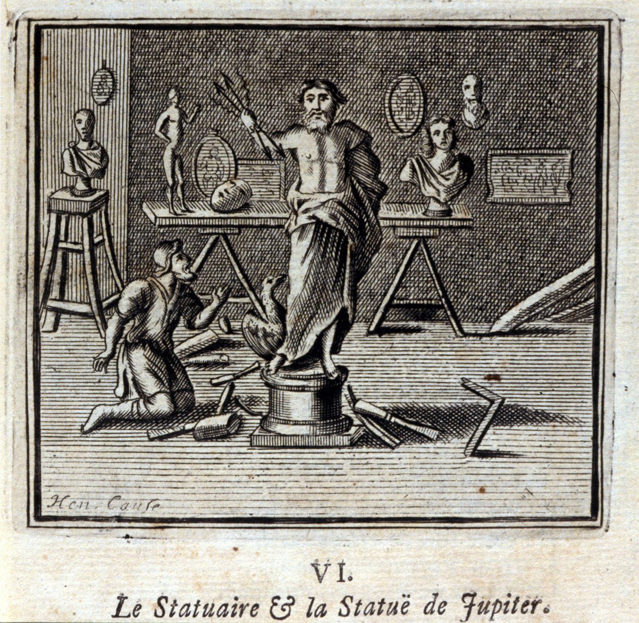 El estatuario y la estatua de Júpiter. Fábulas de Jean de La Fontaine (1621-95). Ilustración por François Chauveau (1613-1676). Edición de 1728. de Francois Chauveau