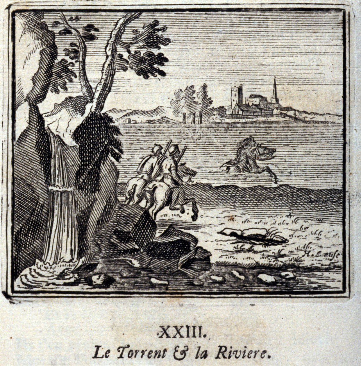 El torrente y el río. Fábulas de Jean de La Fontaine. Ilustración de François Chauveau. Edición de 1728. de Francois Chauveau