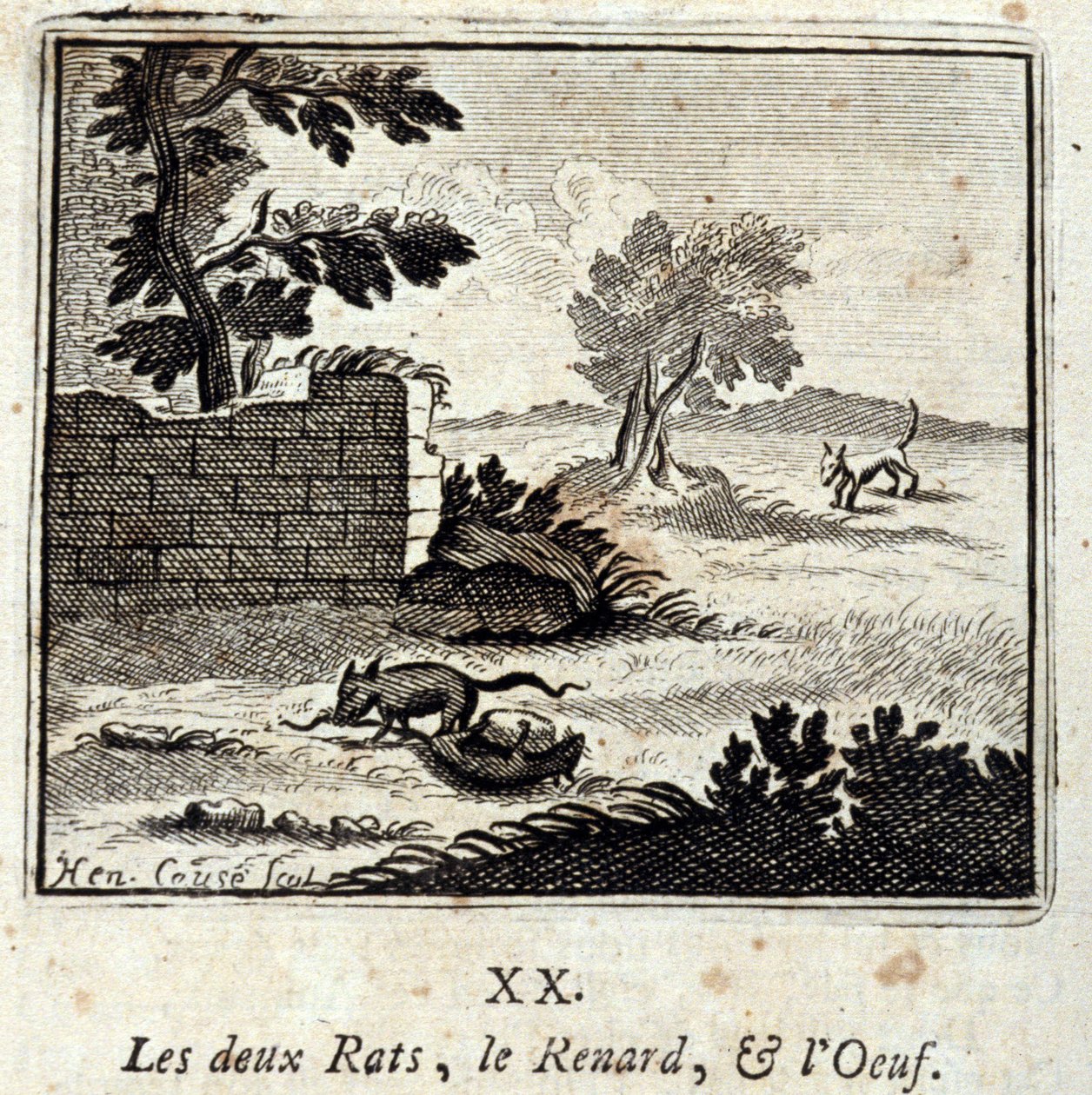 Las dos ratas, el zorro y el huevo. Fábulas de Jean de La Fontaine (1621-95). Ilustración de François Chauveau (1613-1676). Edición de 1728. de Francois Chauveau