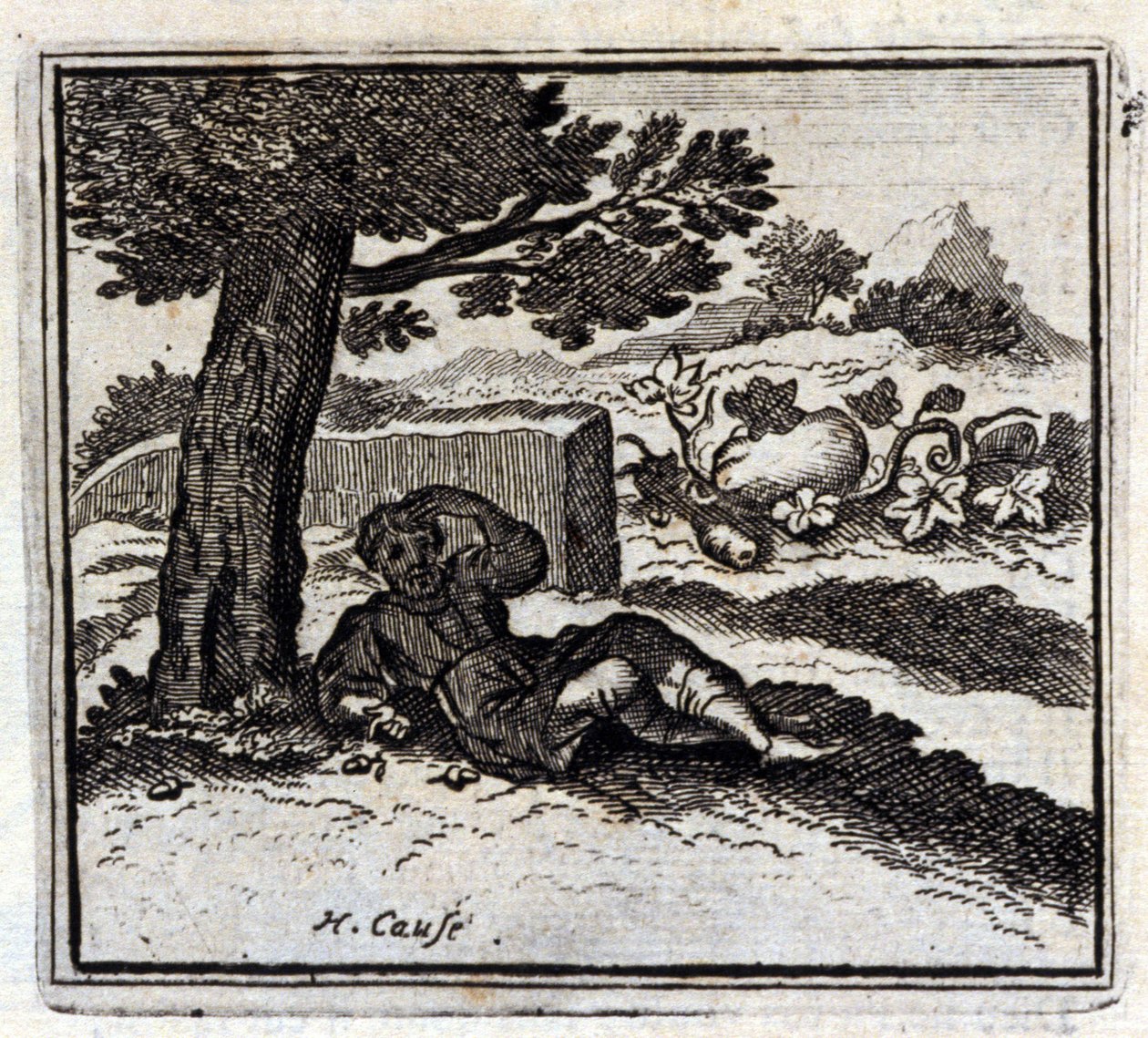 La bellota y la calabaza. Fábulas de Jean de La Fontaine. Ilustración de François Chauveau. Edición de 1728. de Francois Chauveau