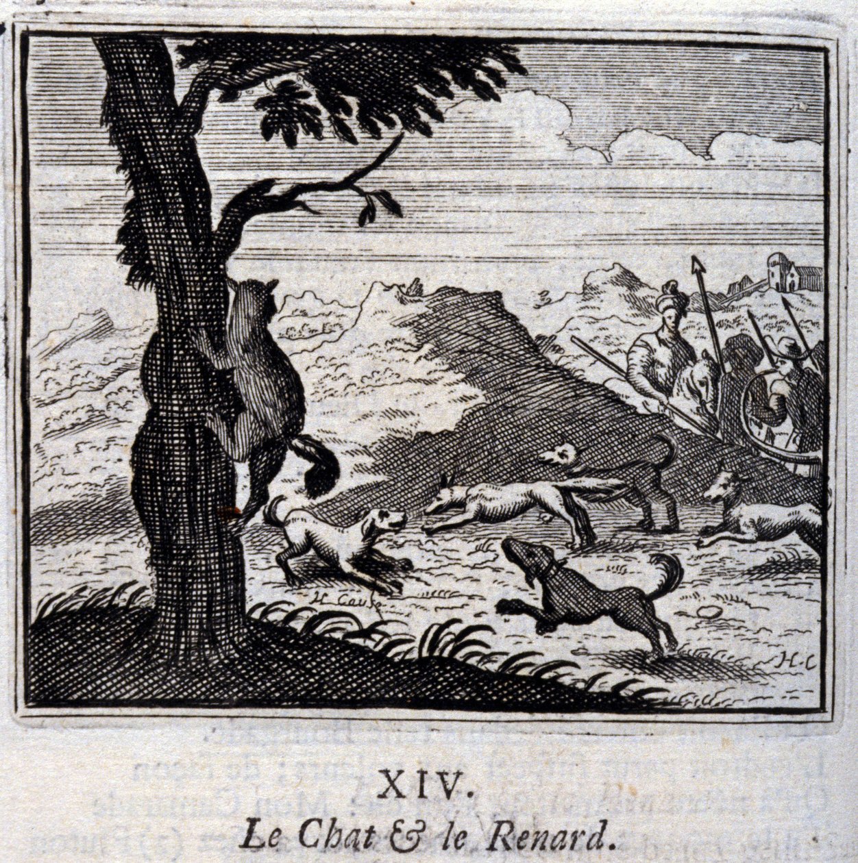 El gato y el zorro. Fábulas de Jean de La Fontaine. Ilustración de François Chauveau. Edición de 1728. de Francois Chauveau