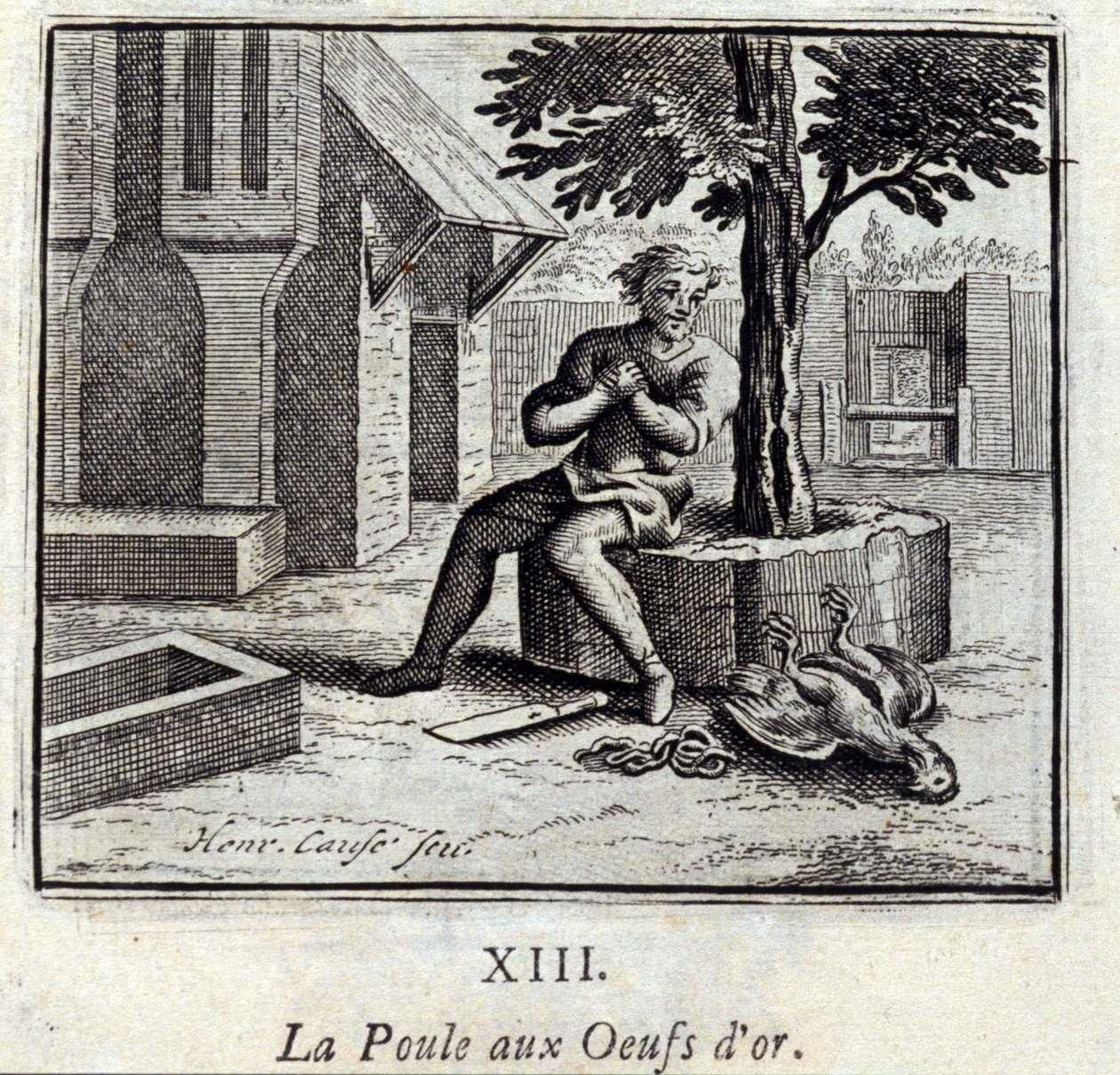 La gallina de los huevos de oro. Fábulas de Jean de La Fontaine (1621-95). Ilustración de François Chauveau (1613-1676). Edición de 1728. de Francois Chauveau