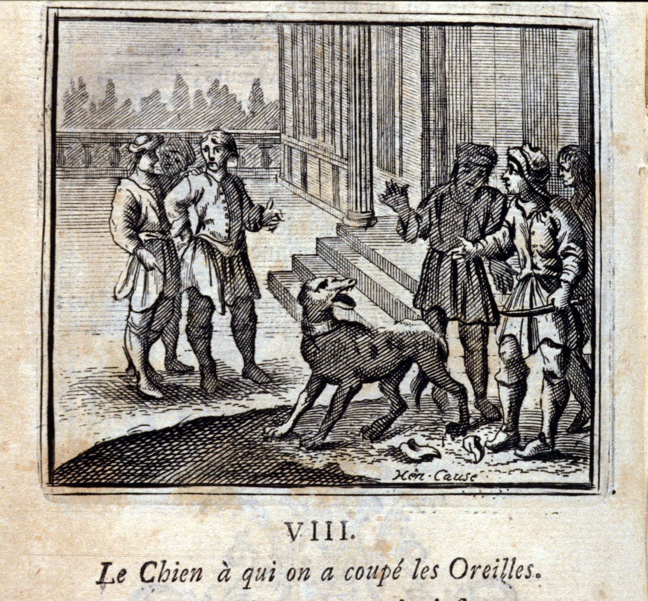 El perro al que le cortamos las orejas. Fábulas de Jean de La Fontaine. Ilustración de François Chauveau. Edición de 1728. de Francois Chauveau