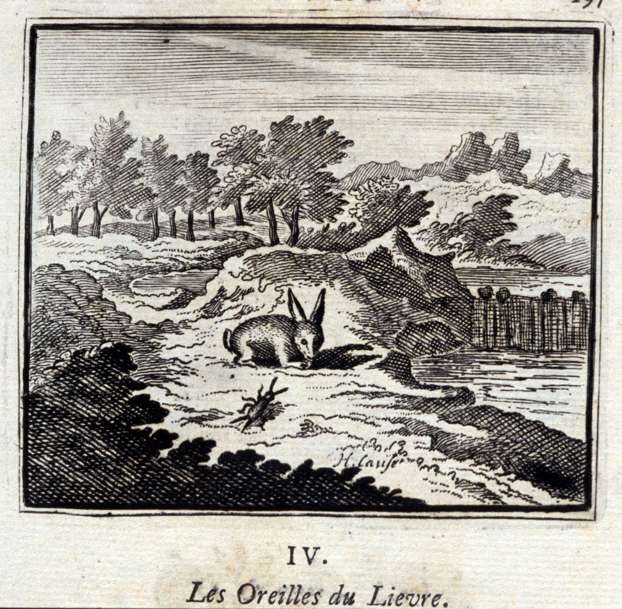 Las orejas de la liebre. Fábulas de Jean de La Fontaine. Ilustración de François Chauveau. Edición de 1728. de Francois Chauveau