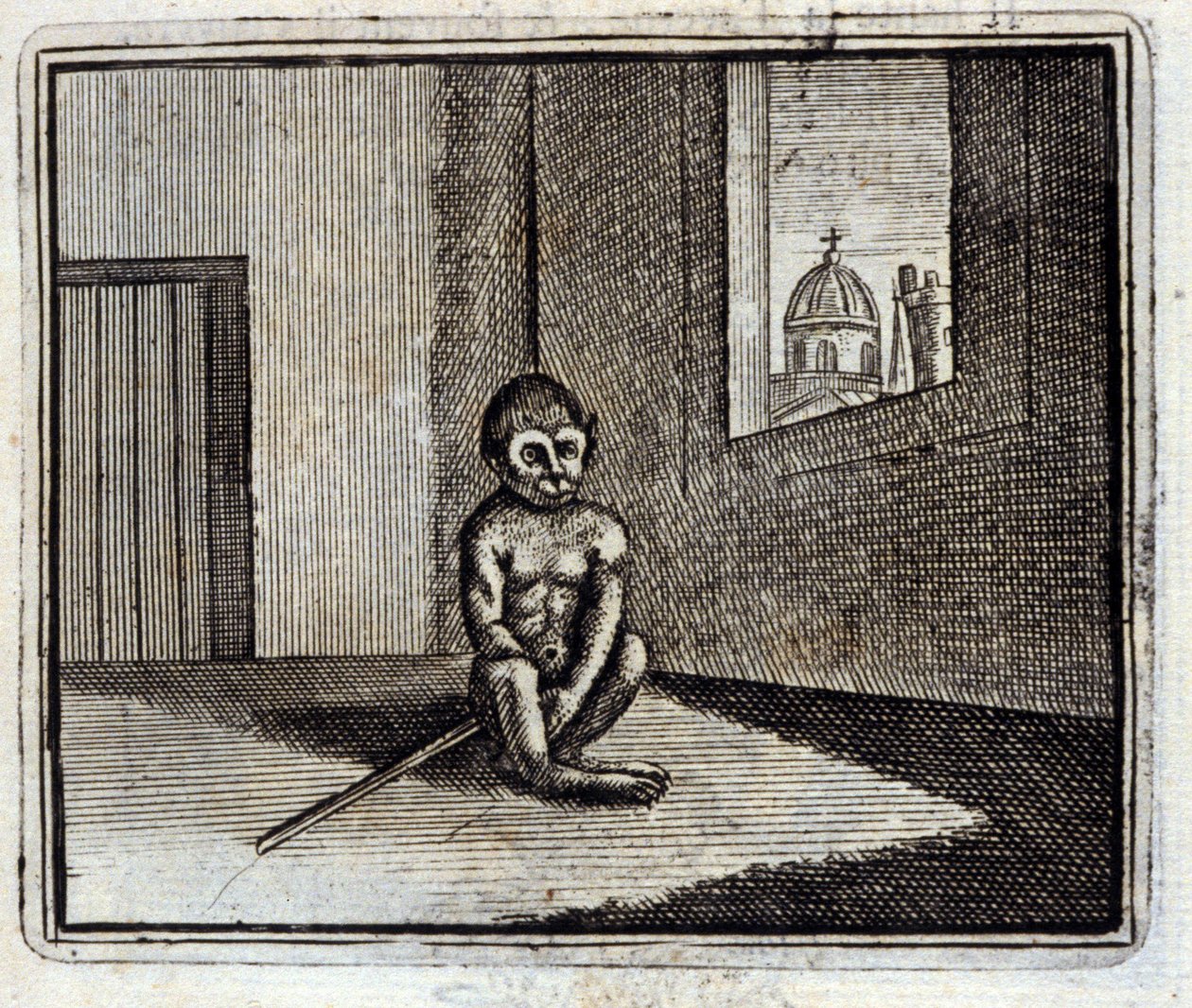 El mono. Fábulas de Jean de La Fontaine (1621-95). Ilustración de François Chauveau (1613-1676). Edición de 1728 de Francois Chauveau