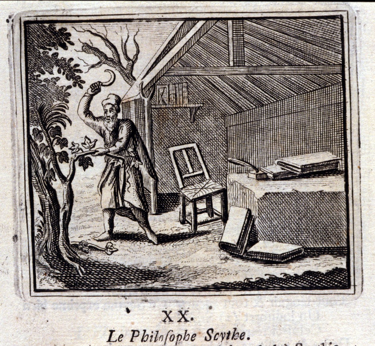 El filósofo Scythe. Fábulas de Jean de La Fontaine. Ilustración de François Chauveau. Edición de 1728. de Francois Chauveau