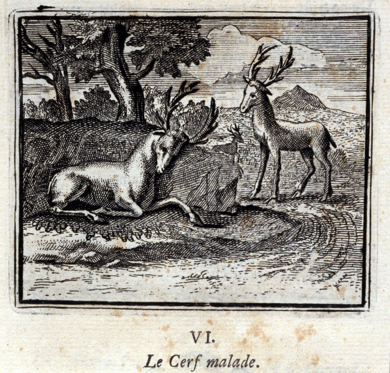 El ciervo enfermo. Fábulas de Jean de La Fontaine (1621-95). Ilustración de François Chauveau (1613-1676). Edición de 1728. de Francois Chauveau