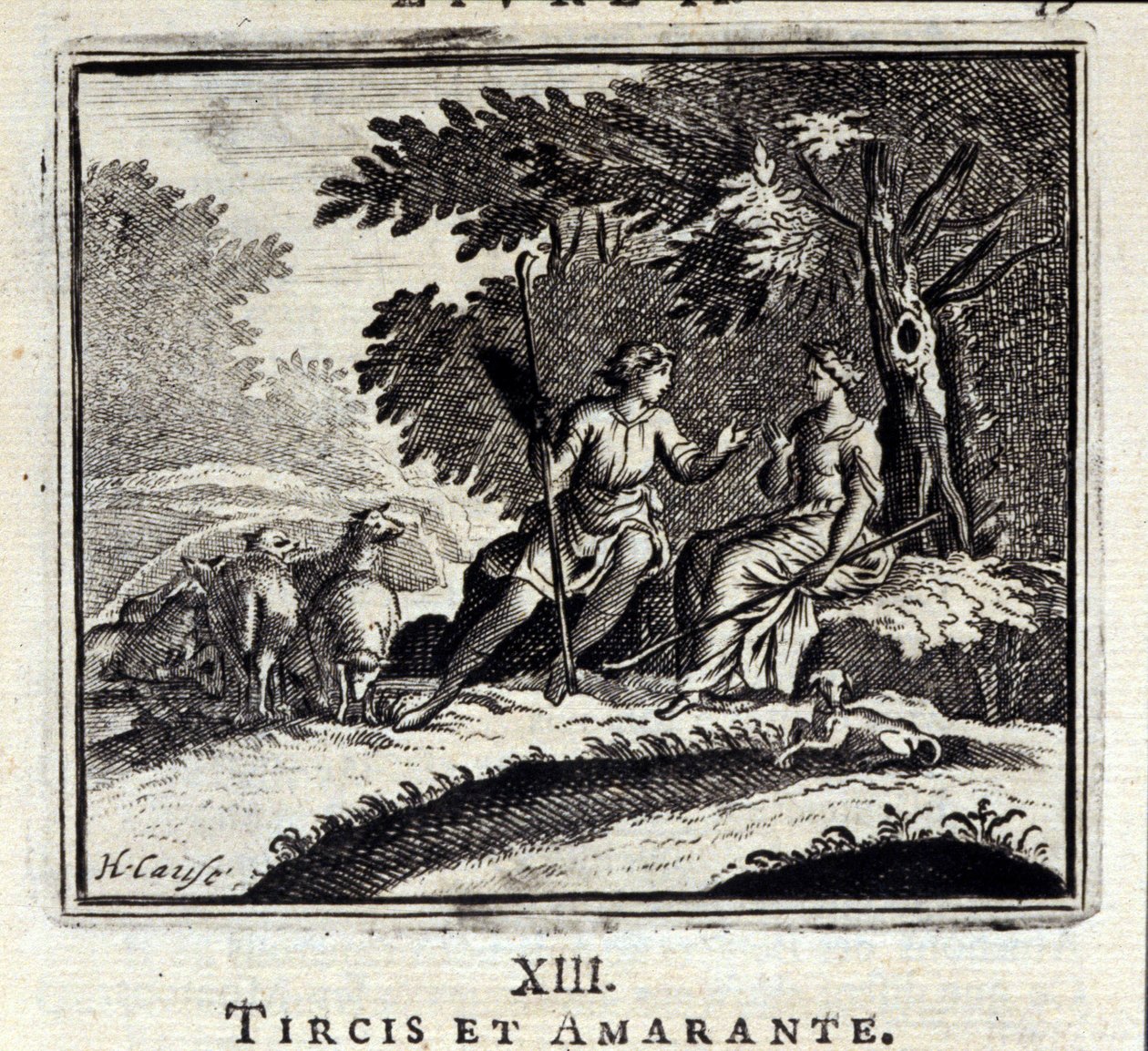 Tircis y Amarante. Fábulas de Jean de La Fontaine (1621-95). Ilustración de François Chauveau (1613-1676). Edición de 1728. de Francois Chauveau