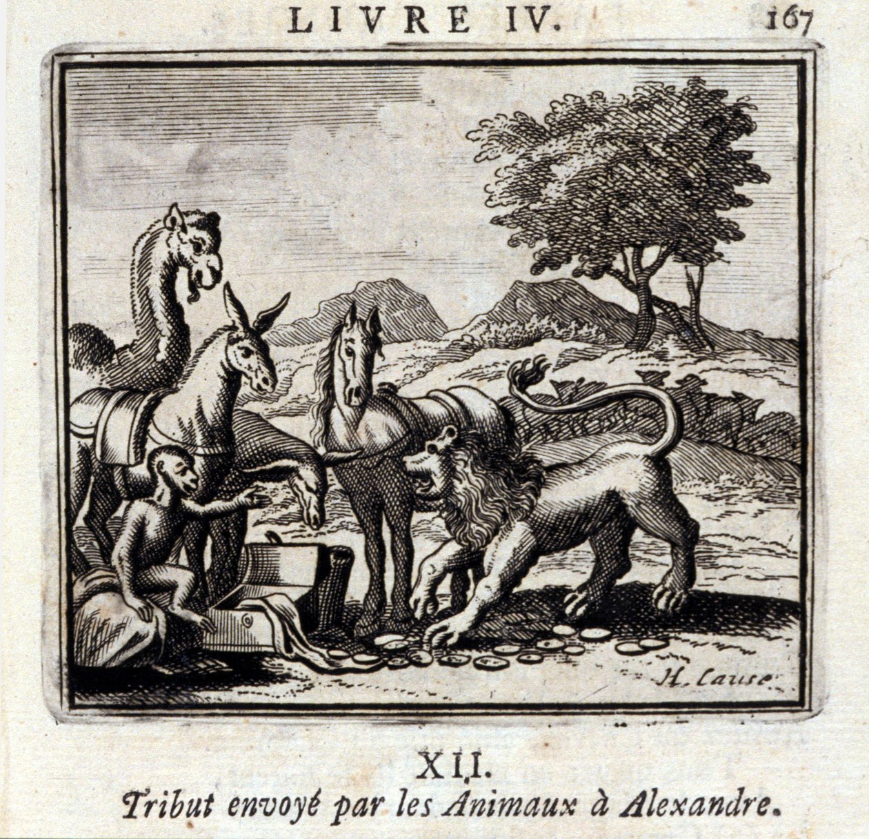 Tributo enviado por los animales a Alejandro. Fábulas de Jean de La Fontaine (1621-95). Ilustración de François Chauveau (1613-1676). Edición de 1728. de Francois Chauveau