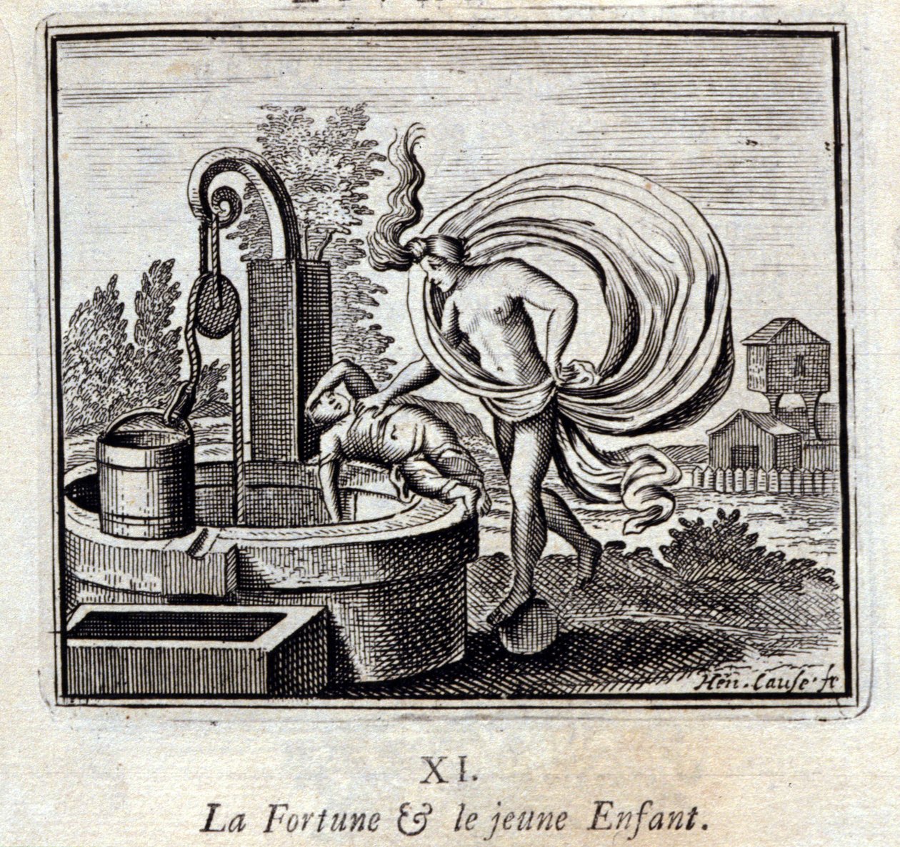 La fortuna y el niño. Fábulas de Jean de La Fontaine (1621-95). Ilustración de François Chauveau (1613-1676). Edición de 1728. de Francois Chauveau