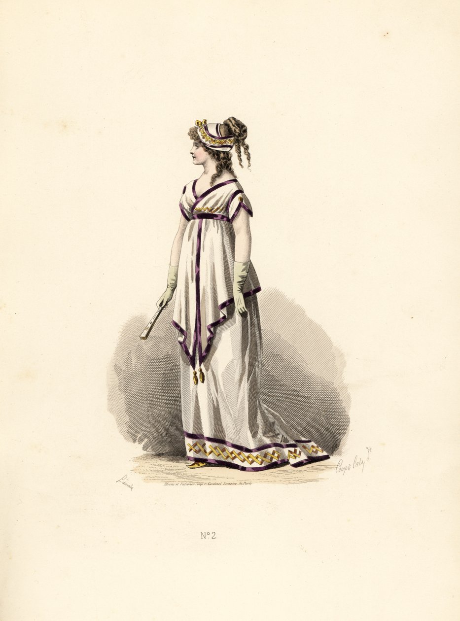 Mujer con vestido túnica blanca adornado con terciopelo lila de Francois Claudius (after) Compte Calix